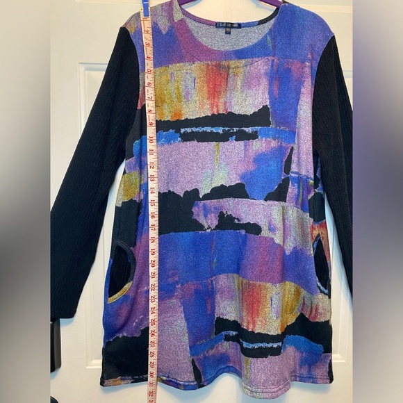 Lily London Women’s Tunic Sweater Top With Pockets Abstract Artsy Boho Sz L - Picture 10 of 15